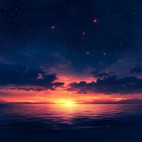 Ocean Sunset with Starry Sky