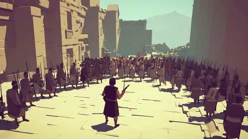 Stylized Ancient Warriors in City Formation