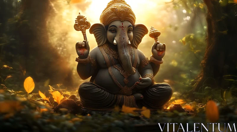 Ganesha Deity in Natural Setting AI Image