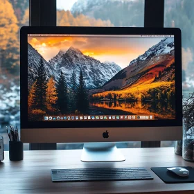 Desktop Setup with Stunning Autumn Nature Scenery