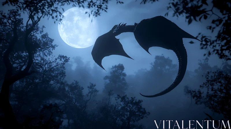 Night Dragon in the Moonlight AI Image