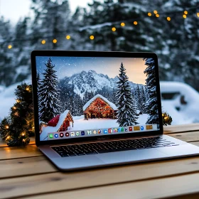 Christmas Cabin Displayed on Laptop