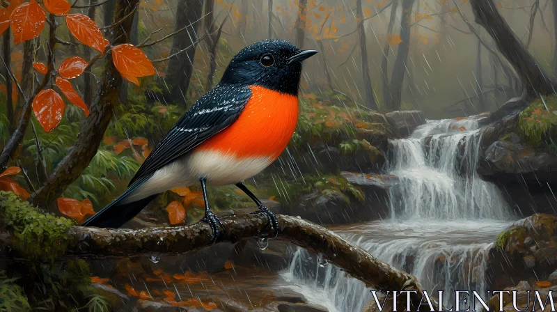 AI ART Colorful Bird in Misty Woodland Scene