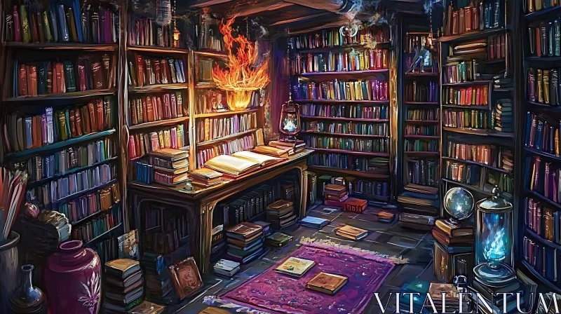 Mystical Bookshelf Room AI Image