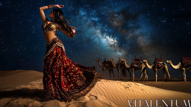 AI ART Woman Dancing with Camels in Desert