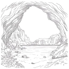 Monochrome Cave and Water Drawing