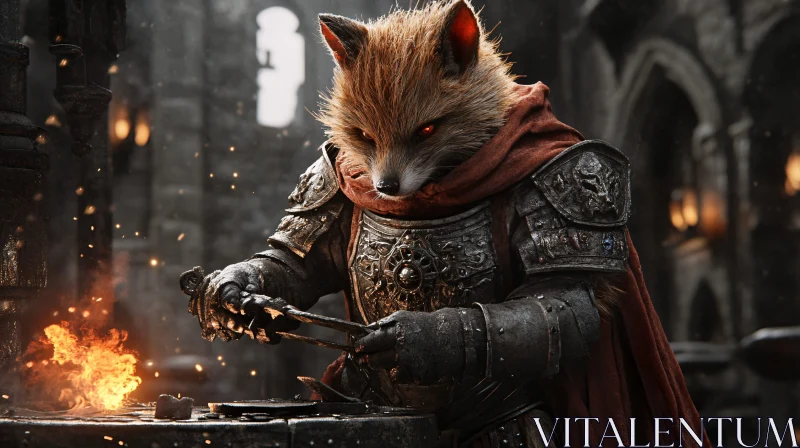 AI ART Armored Fox Blacksmith in Medieval Setting