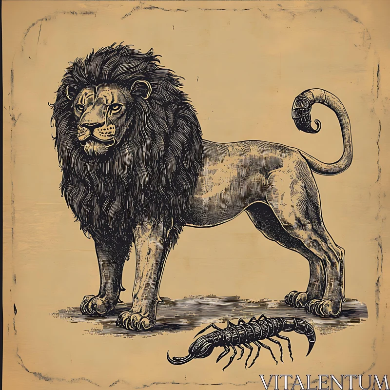 AI ART Antique Lion Illustration