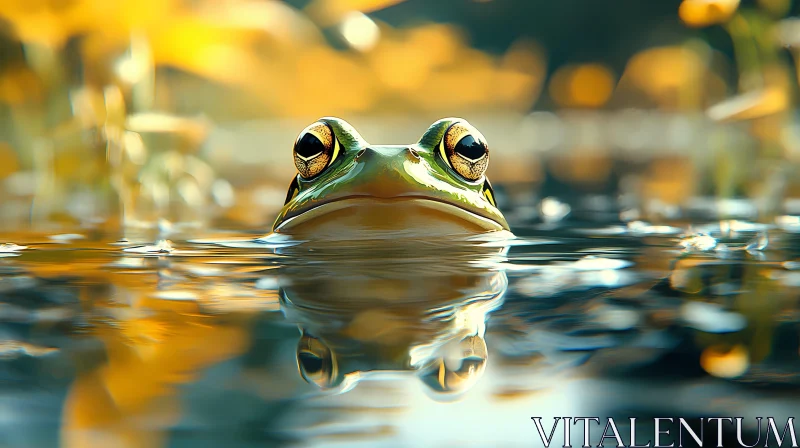 Serene Frog Reflection in Nature AI Image