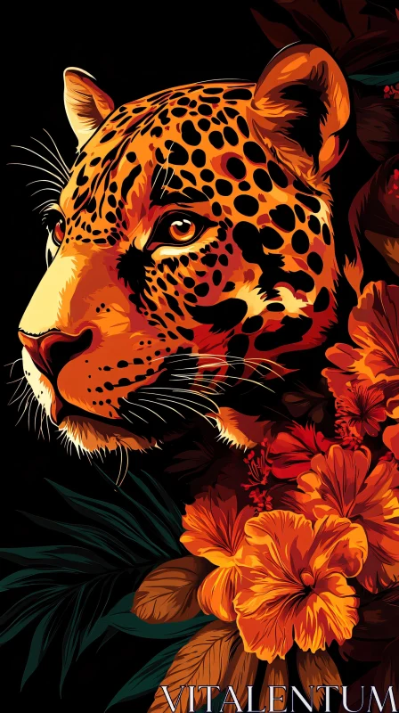 Wild Leopard Amidst Colorful Jungle Blooms AI Image