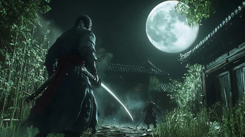 Moonlit Samurai Confrontation