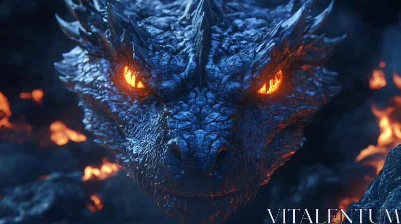 Dragon's Gaze: A Study in Blue and Fire AI Image