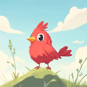 Cartoon Bird on Grassy Hill