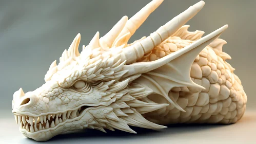 Ivory Dragon Head - Fantasy Sculpture