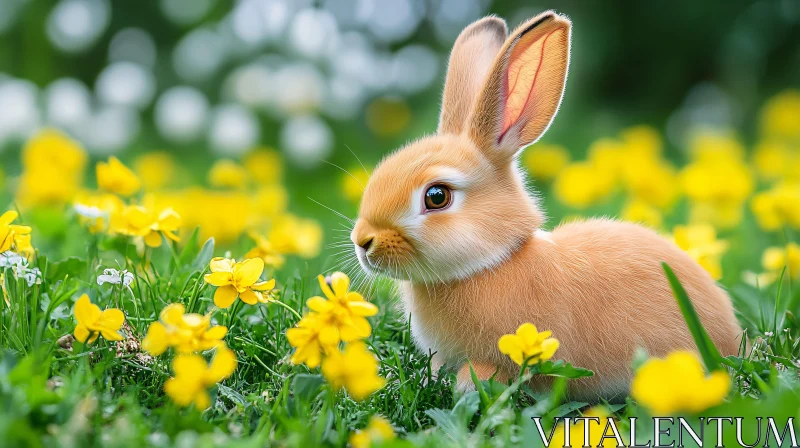 Cute Bunny Amidst Yellow Blooms AI Image