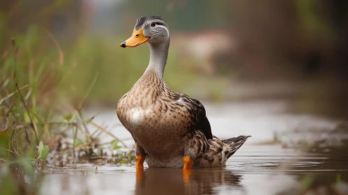 Duck Standing Gracefully in Water