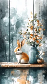 Rabbit with Flowers Illustration