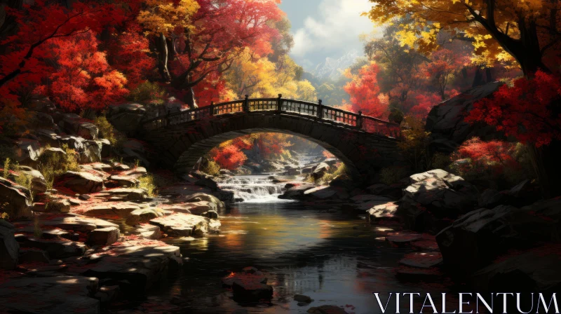 Arcadian Landscape: Autumn Bridge Among Trees AI Image