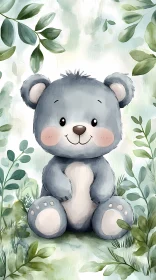 Charming Bear Among Leaves