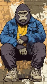 Urban Gorilla with Graffiti Background