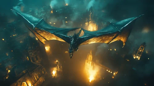 Majestic Dragon Over Fantasy City