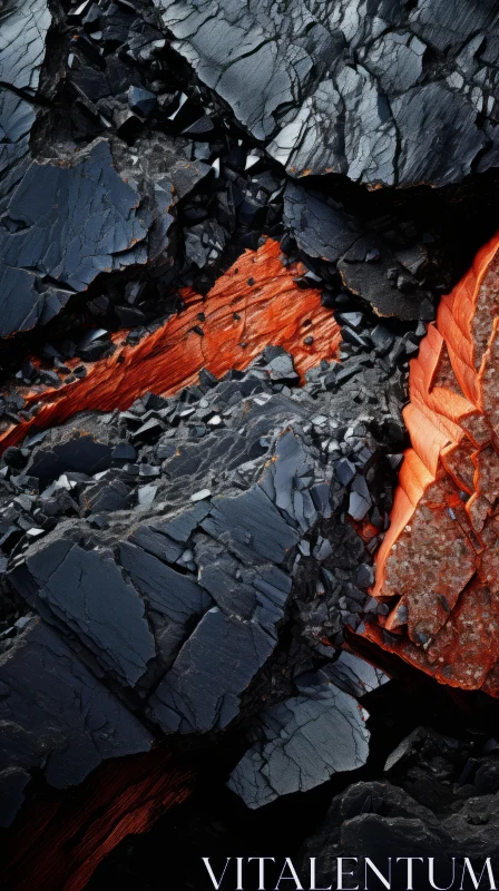 Close-Up Lava on Rocks with Orange Reflection AI Image