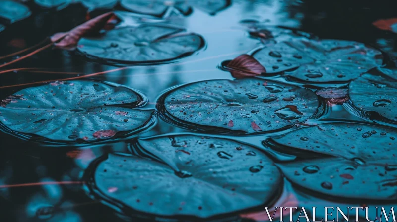 Close-Up of Lily Pads Floating on a Pond AI Image