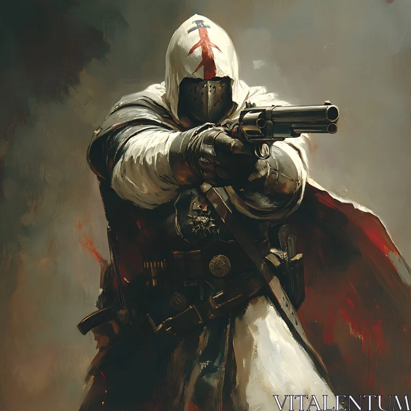 AI ART Hooded Warrior Aiming Revolver