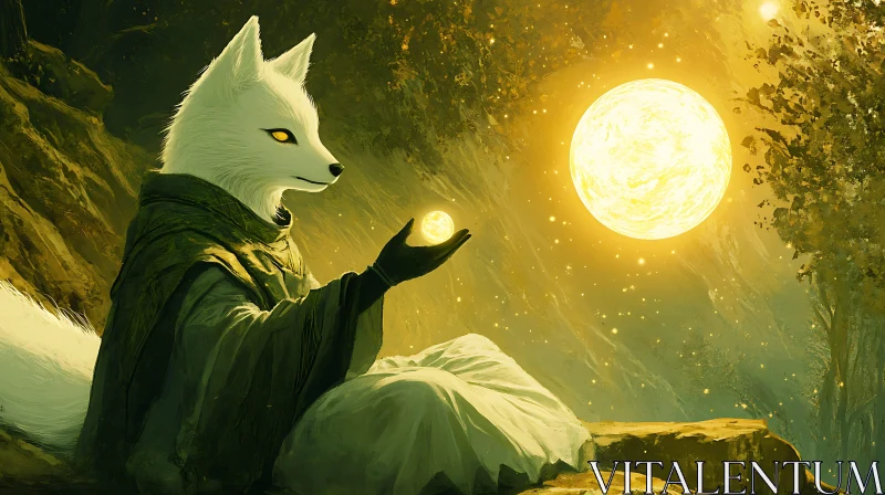 AI ART Enchanted Fox Holding Moon