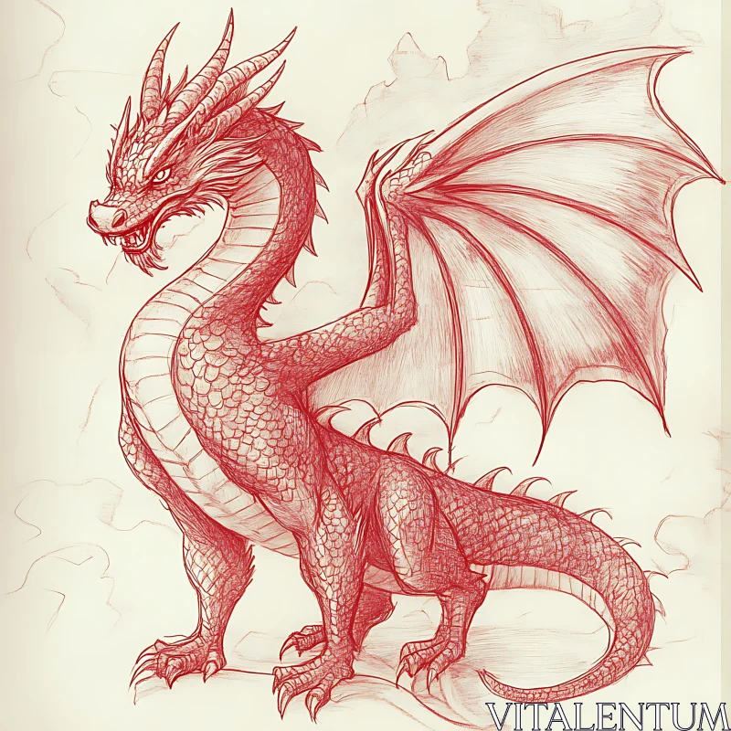 AI ART Red Ink Dragon Illustration