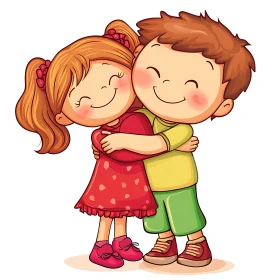Illustration of Boy and Girl Embracing