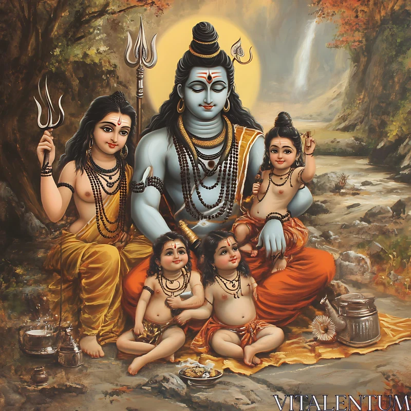 Shiva's Family in Peaceful Harmony AI Image