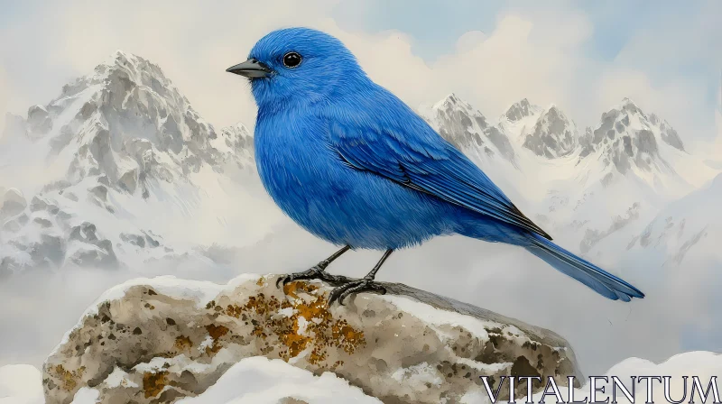 Vivid Bluebird with Misty Mountains AI Image