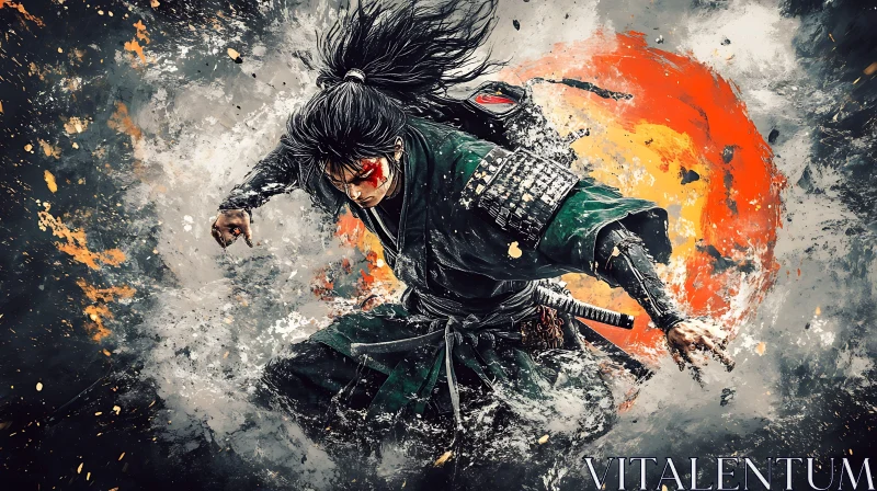 AI ART Samurai Warrior in Action Painting