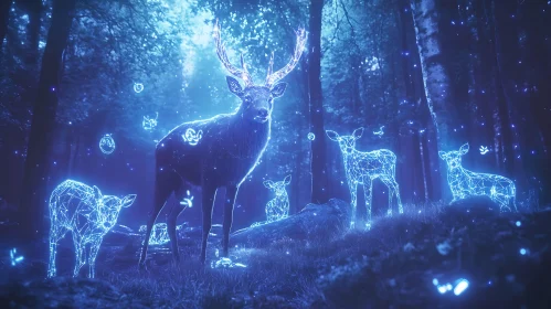 Glowing Neon Deer in a Forest