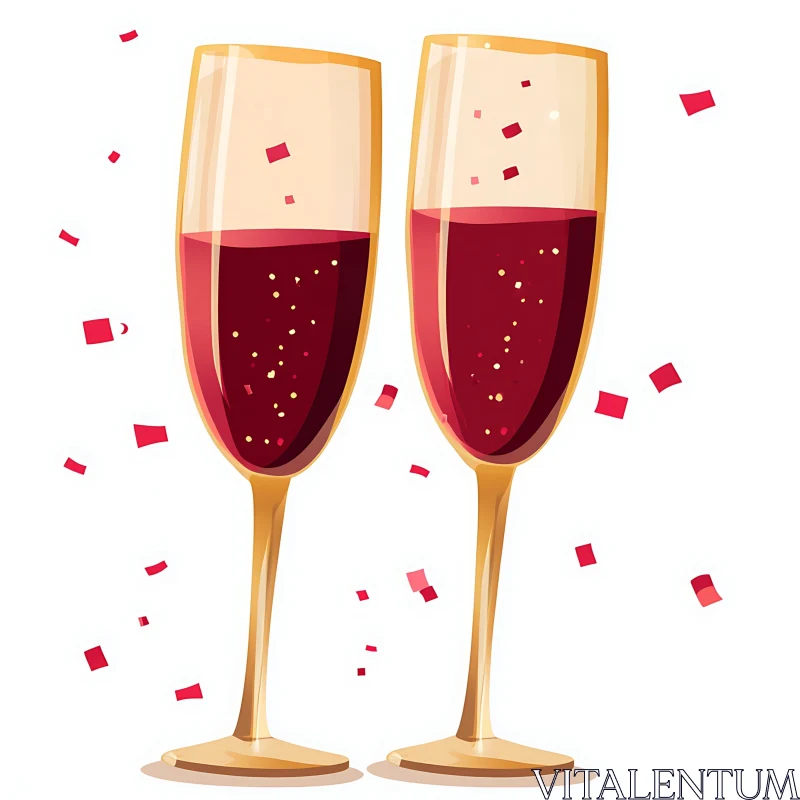 AI ART Two Champagne Glasses with Confetti