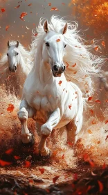 White Stallions in Autumn Splendor