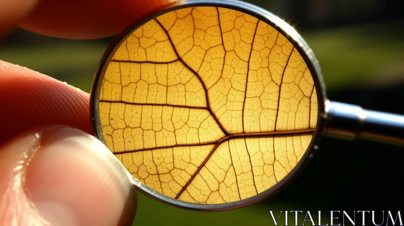 Intricate Veins of a Leaf Revealed Through a Magnifying Glass AI Image