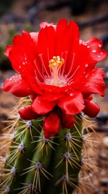 Red Cactus Flower with Dew Drops - A National Geographic Photo