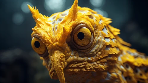 Yellow Owl in Dark Background - 3D Rendering Animal Art