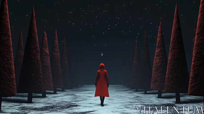 AI ART Solitary Walker in Starry Forest