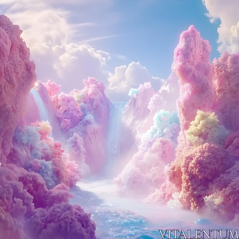 Dreamy Pastel Waterfalls AI Image