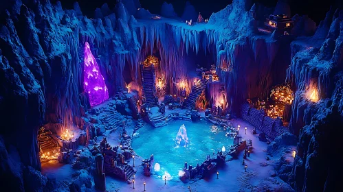 Mystical Ice Cave with Glowing Crystals