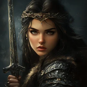 Female Warrior with Crown Holding Sword