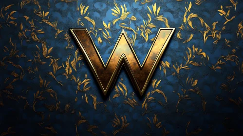 Golden W on Blue Floral Pattern