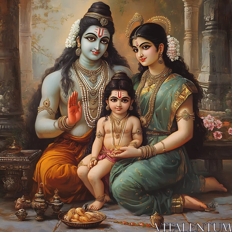 Serene Family in Indian Traditional Attire AI Image