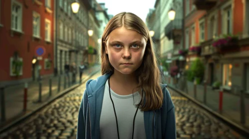 Urban Portrait of Greta Thunberg at Dusk