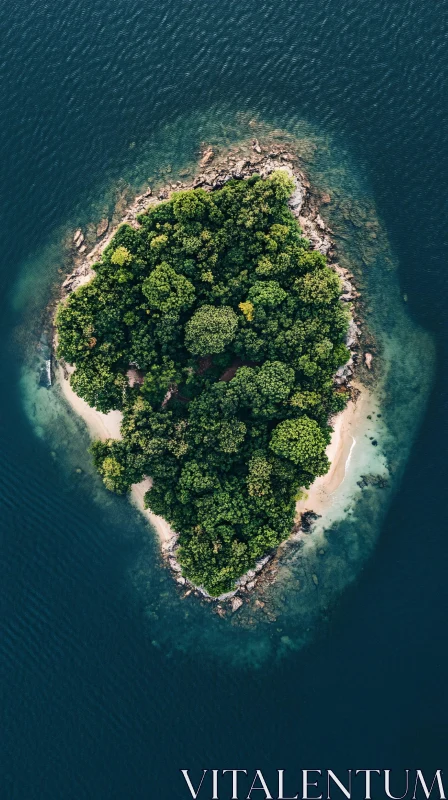 AI ART Bird's Eye View of Green Island Encircled by Clear Waters