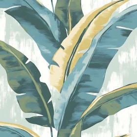 Teal and Yellow Banana Leaves Abstract Art