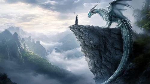 Fantasy Dragon Overlooking Mountain Landscape